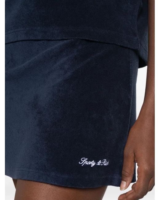 Sporty & Rich Blue Terry-Cloth Logo-Embroidered Mini Skirt