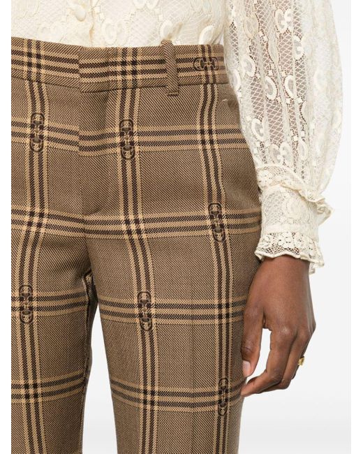 Pantalon évasé à carreaux Gucci en coloris Brown