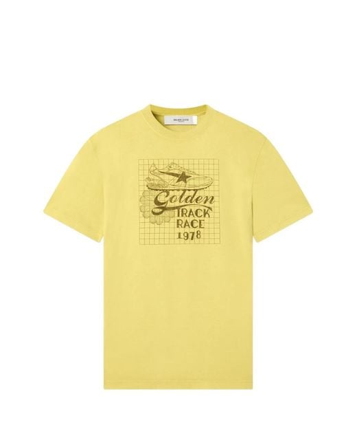 Golden Goose Deluxe Brand Yellow Journey Garment-Dyed T-Shirt Regular Gauze Cotton Jersey With Print for men