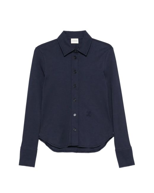 Closed Blue Logo-Embroidered Curved-Hem Shirt