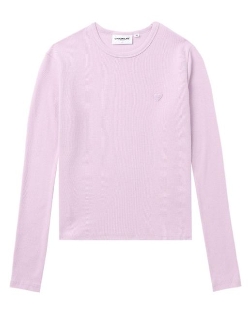 Chocoolate Pink Heart-appliqué Cotton T-shirt