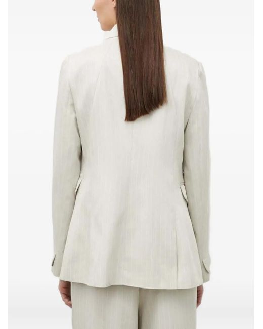 Bruuns Bazaar White Pinstripe Double-Breasted Suit Jacket