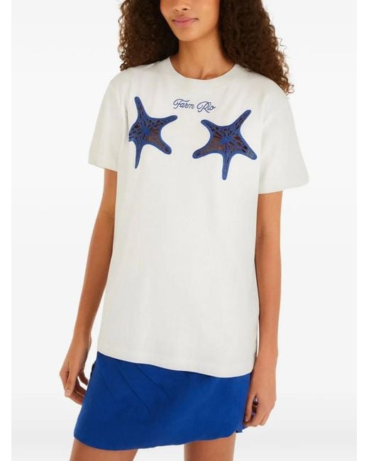 Farm Rio Gray Starfish-Motif Embroidered T-Shirt