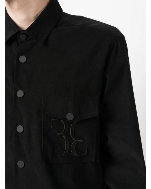 Billionaire Black Monogram-Embroidered Cotton-Corduroy Shirt for men