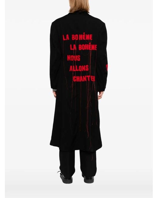 Yohji Yamamoto Red Slogan-Print Single-Breasted Coat for men