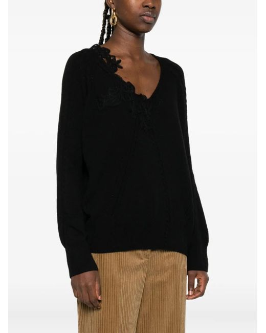 Ermanno Scervino Black Lace-Insert Knit Sweater