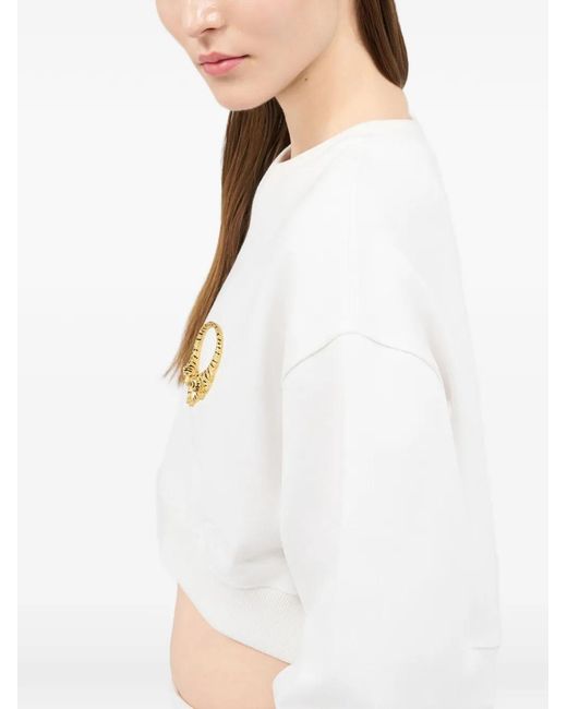 Roberto Cavalli White Embellished Cropped Sweatshirt