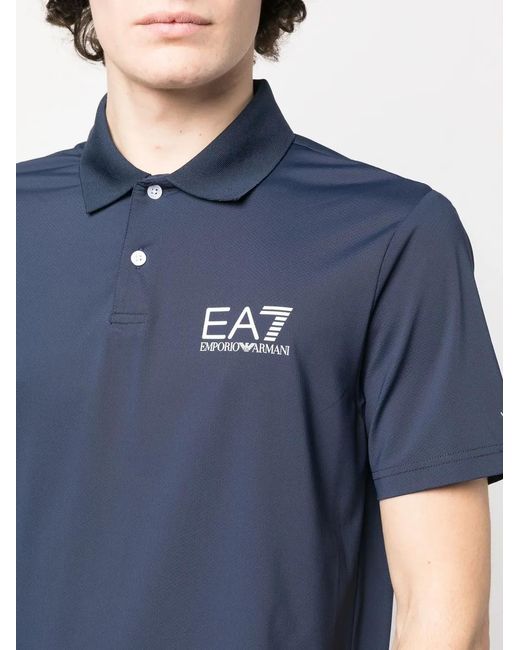 EA7 Blue Logo-Print Polo Shirt for men