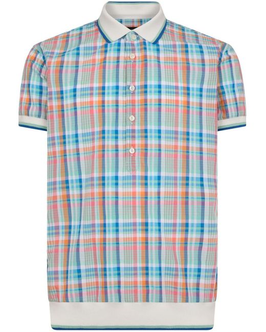 DSquared² Blue Logo-print Checked Polo Shirt for men