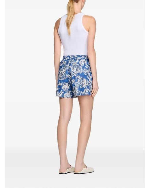Sandro Blue Floral Print Shorts