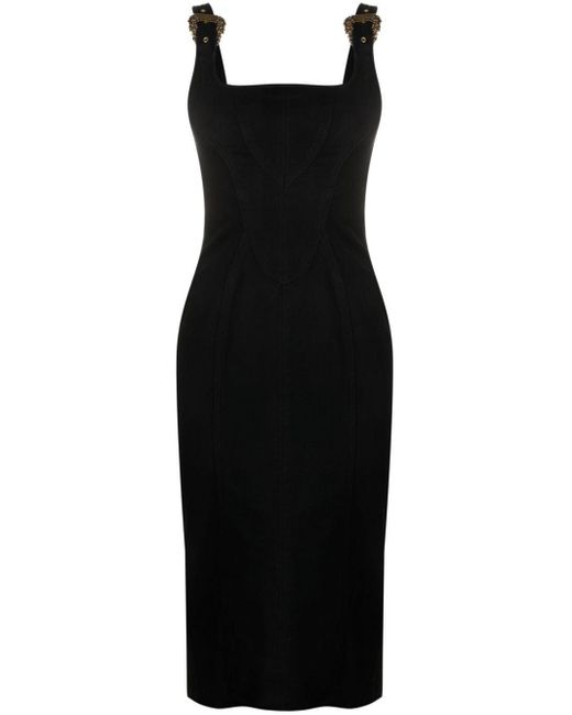 Versace Black Buckle-strap Midi Dress