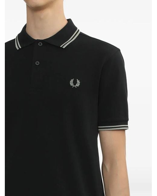 Fred Perry Black Laurel-Wreath Striped Polo Shirt for men