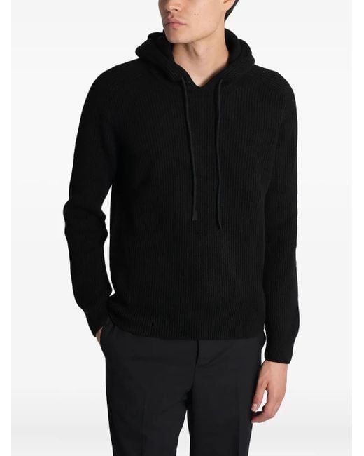 Tagliatore Black Hooded Ribbed Sweater for men