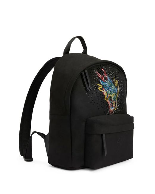 Giuseppe Zanotti Black Dragon Crystal Rhinestone-Embellished Backpack for men