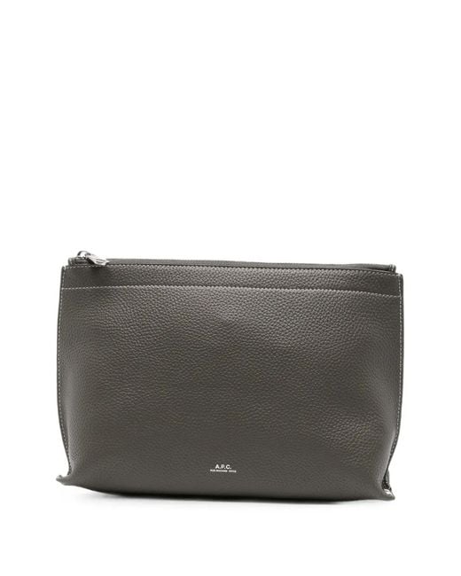 A.P.C. Gray Neige Clou Leather Clutch Bag