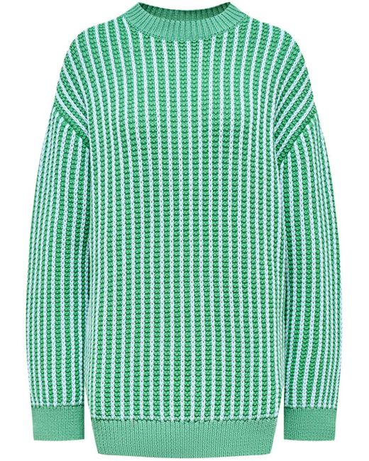 12 STOREEZ Green Striped Chunky-knit Jumper