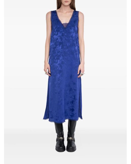 Zadig & Voltaire Blue Lace-Trim Midi Dress