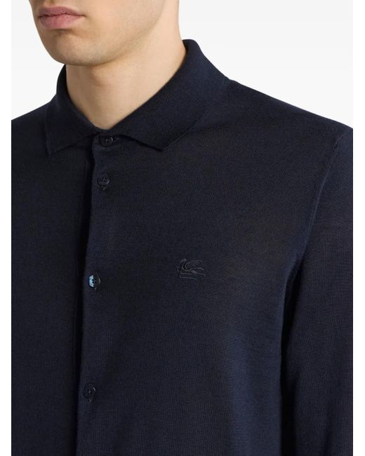 Etro Blue Cashmere-Silk Embroidered Cardigan for men