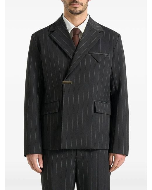 Manière De Voir Black Gaston Double Breasted Pinstripe Suit Jacket for men