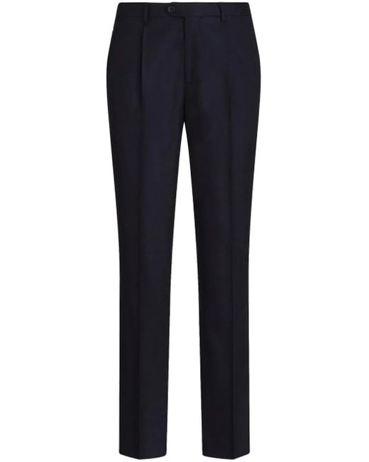 Etro Blue Pressed-Crease Wool Trousers for men
