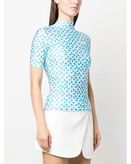 Coperni Blue Monogram-Print High-Neck Top