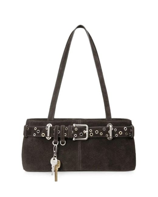 OSOI Black Mini Brocle Eyelet-Embellished Buckled Shoulder Bag