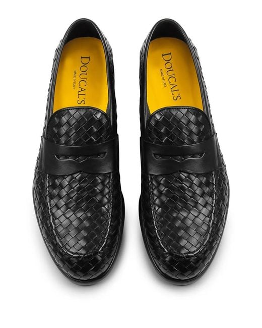 Doucal's Black Leather Loafers for men