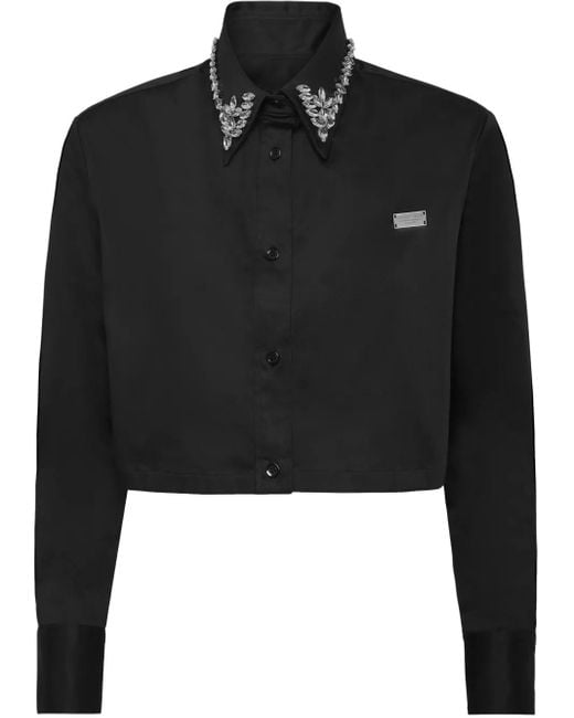 Philipp Plein Black Gothic Plein Cropped Shirt