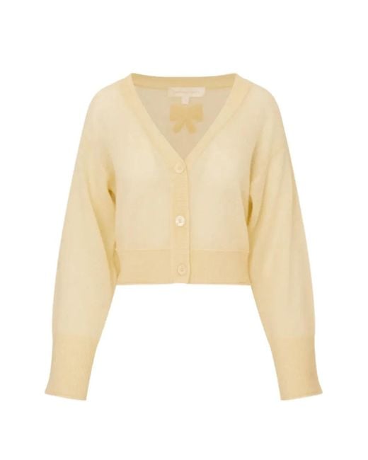 LoveShackFancy Natural Lawrence Bow-Patch Cashmere Cardigan