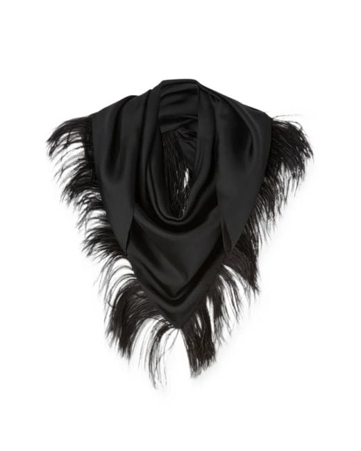 RETORI Black Feather-Trim Scarf