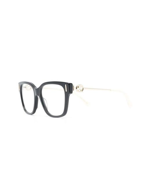 Gucci Brown Gg-Logo Square-Frame Optical Glasses