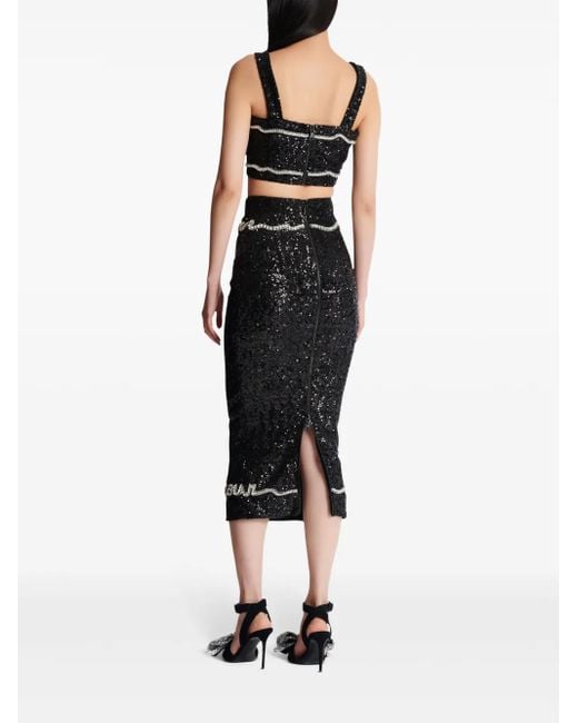 Falda midi con lentejuelas Balmain de color Black