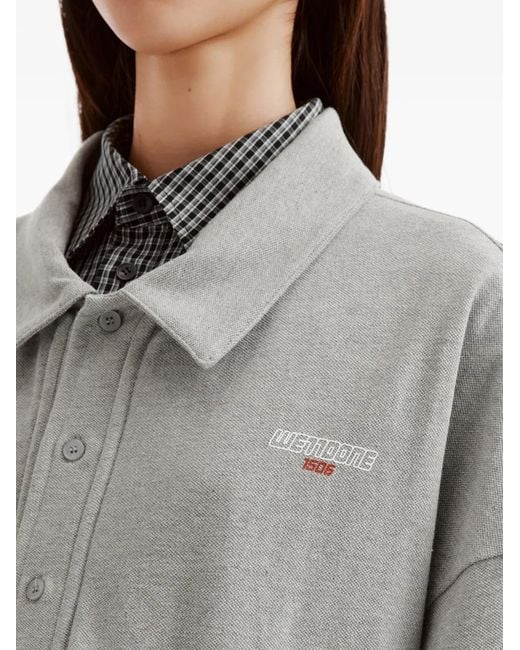 we11done Gray Logo-Embroidered Polo Shirt