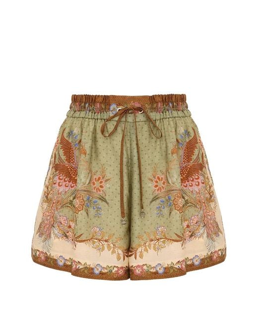 Zimmermann Natural Indra Floral-print Shorts