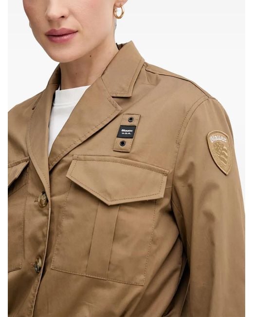 Blauer Blue Clement Logo-Patch Flap-Pocket Cropped Jacket