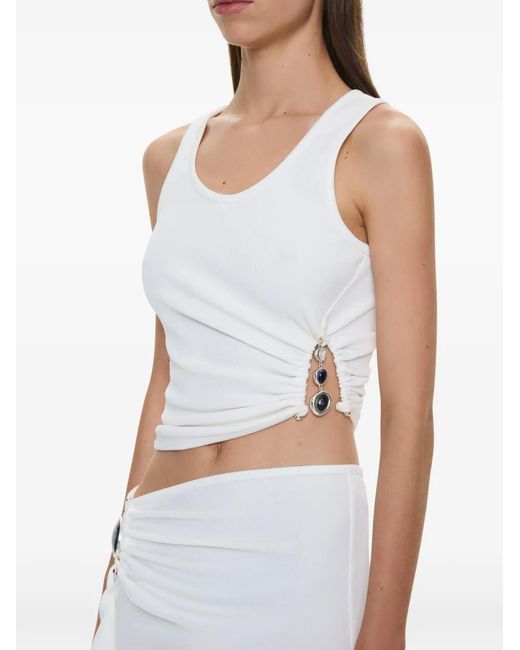 Christopher Esber White Droplet Crystal Ruched Tank Top