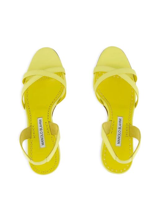 Manolo Blahnik Yellow Slingback Cross-Strap Sandals