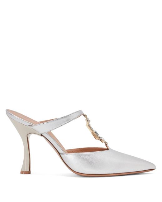 Malone Souliers White Embellished Leather Mules