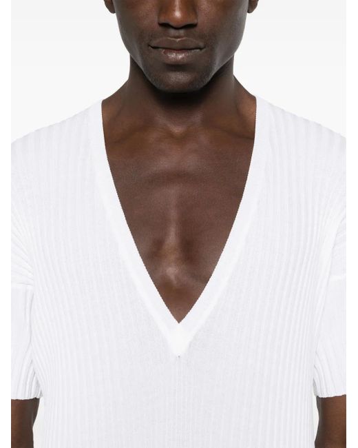 MM6 by Maison Margiela White Ribbed Sweater for men