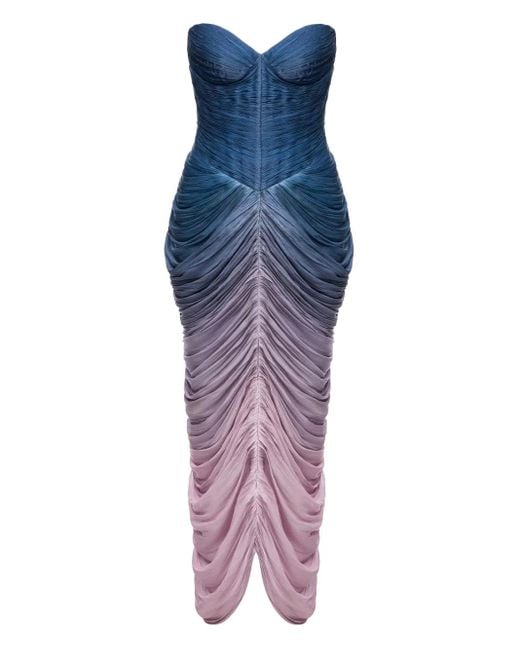 Ana Radu Blue Strapless Draped Maxi Dress