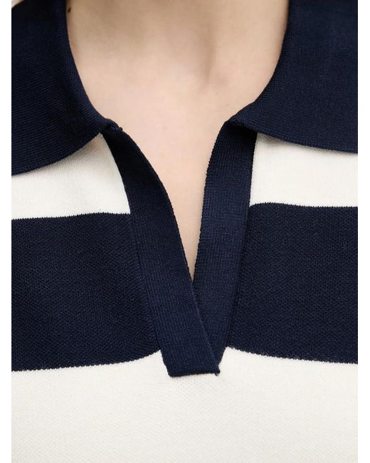 Benetton Blue Striped Polo-Collar Sweater