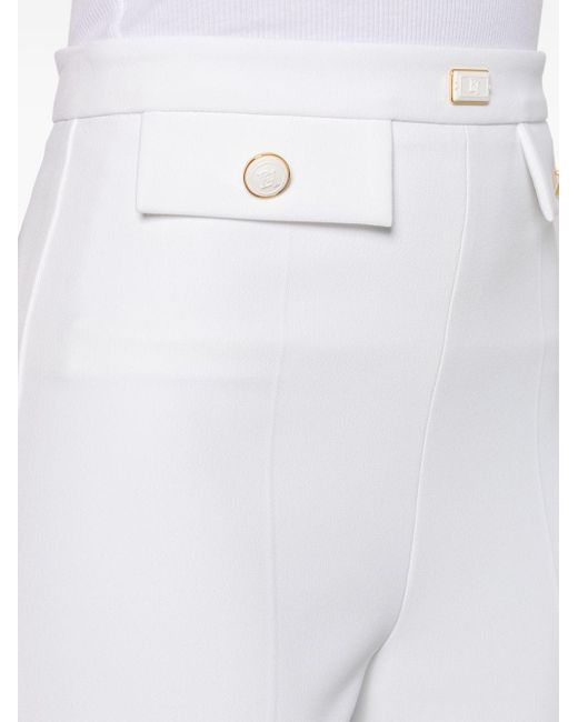 Elisabetta Franchi White Crepe Logo-Plaque Flared Trousers
