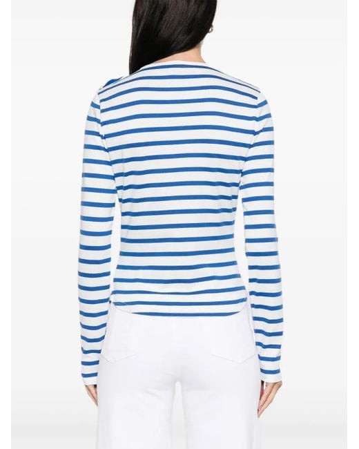 A.P.C. Blue Striped Button-Shoulder T-Shirt