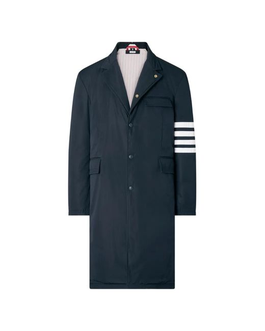 Thom Browne Blue 4-Bar Down-Filled Overcoat for men