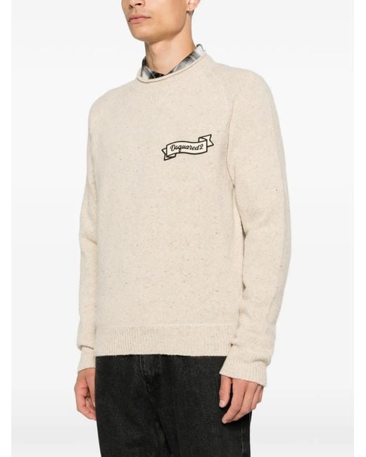 DSquared² Natural Logo-Patch Raglan-Sleeve Sweater for men