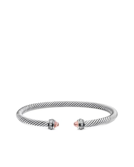 David Yurman White Sterling Classic Cable Diamond Bracelet (4Mm)