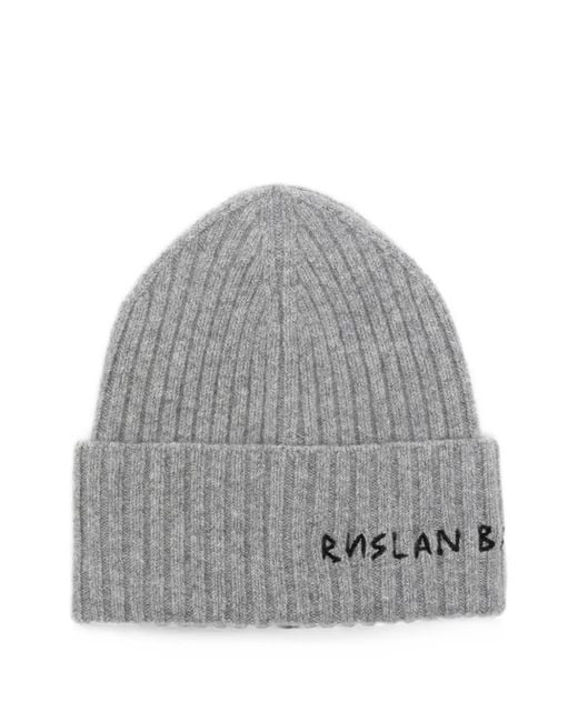 Ruslan Baginskiy Gray Logo-Embroidered Ribbed Beanie Hat