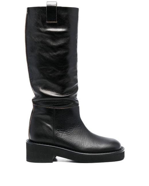 MM6 by Maison Martin Margiela Knee-length Leather Boots in Black | Lyst