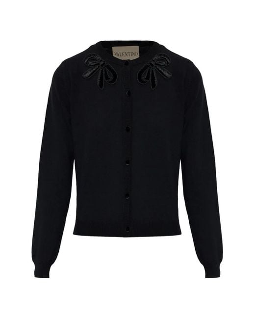 Valentino Garavani Blue Bow-Embellished Cardigan