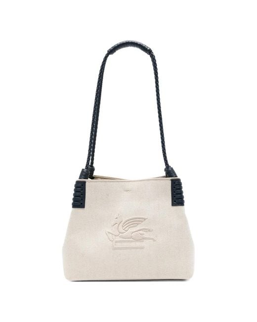 Etro White Small Canvas Libra Tote Bag